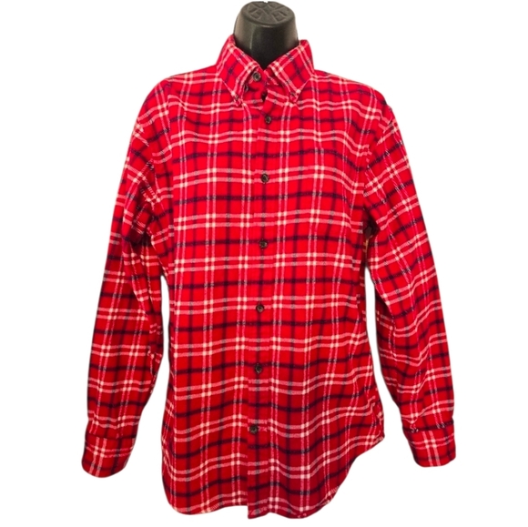 Lands' End Tops - Lands' End Women's Red and White Plaid Button Down Shirt Cotton Fall Winter Med.